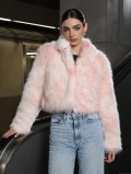 Women Fashion Faux Fox Fur Jacket Stand Collar Short Plush Coat Warm Winter Streetwear Outerwear Luxury Soft Solid Pink Furry Top