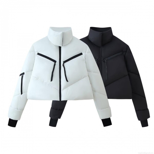 Women's Casual Fashion Stand-Up Collar Zipper Padded Jacket Short Winter Warm Windproof Quilted Cotton Coat for Women Outdoor Clothing