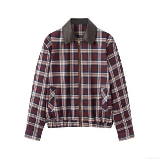 Women's Fashion Plaid Jacket Coat With PU Leather Contrast Collar Retro Streetwear Zipper Long Sleeve Outwear For Autumn Winter Ladies