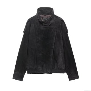 Women Faux Suede Leather Moto Biker Jacket Fashion Stand Collar Asymmetric Zip Up Short Coat Loose Streetwear Casual Outerwear Ladies