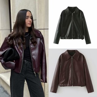 Women's Faux PU Leather Jacket Loose Casual Short Windbreaker Coat With Zipper And Elastic Hem Streetwear Fashion Outerwear For Women