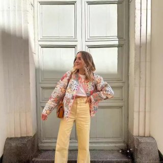 Women's Bohemian Floral Patchwork Quilted Jacket Vintage Single Breasted Long Sleeve Cotton Padded Coat Casual Ethnic Style Outerwear For Women