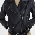 Women's Faux Leather Motorcycle Jacket Vintage PU Biker Coat With Belt And Zippers Lapel Collar Long Sleeve Slim Short Outerwear For Women