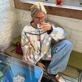 Women's Retro Quilted Patchwork Jacket Floral Print Polyester Cotton Outerwear Long Sleeve Button Down Loose Coat Casual Warm Jacket Autumn Clothing