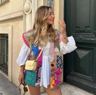 Women Bohemian Patchwork Quilted Vest Sleeveless V-Neck Open Front Waistcoat Vintage Ethnic Printed Cotton Blend Outerwear Top For Lady Casual Style