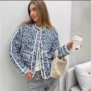 Women's Quilted Paisley Jacket Vintage Floral Print Cotton Padded Short Coat With Buttons Standing Collar For Casual Streetwear Ethnic Style