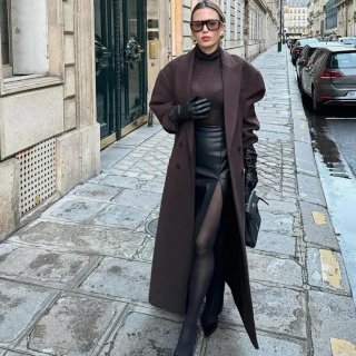 Women's Double Breasted Long Woolen Coat With Belt Elegant Lapel Padded Shoulder Overcoat Autumn Winter Warm Outerwear For Office Daily Streetwear