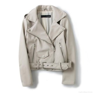 Women's Fashion Faux Leather Biker Jacket Short PU Leather Moto Coat With Adjustable Belt Asymmetric Zip Outerwear For Streetwear Daily Wear