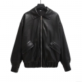 Women's Loose Faux Leather Jacket Casual PU Leather Bomber Coat with Metal Zipper Solid Black Long Sleeve Outerwear for Streetwear