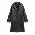 Women's Loose Leopard Print Faux Wool Coat Long Sleeve Notch Lapel Single Breasted Casual Winter Overcoat Outwear