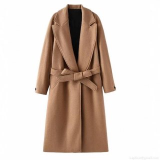 Women's Fashion Casual Wool Blend Long Coat With Belt Elegant Winter Autumn Loose Overcoat Suit Collar Trench Coat