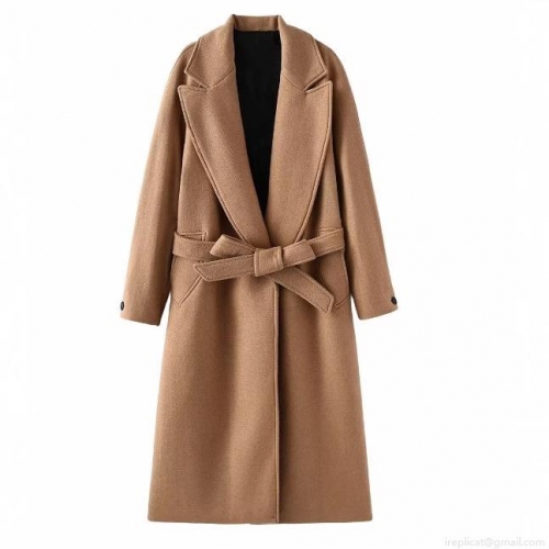 Women's Fashion Casual Wool Blend Long Coat With Belt Elegant Winter Autumn Loose Overcoat Suit Collar Trench Coat