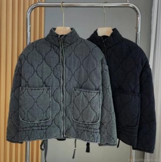 Women's Quilted Stand Collar Padded Jacket Casual Loose Washed Cotton Style Zip Up Coat With Large Pockets Autumn Winter Outwear For Women