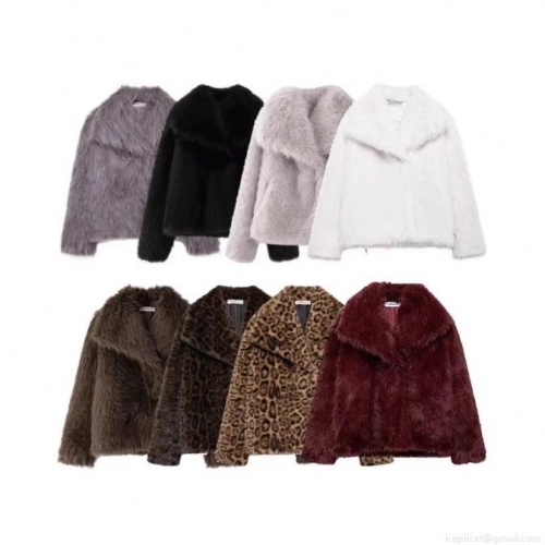 Women's Fluffy Faux Fur Jacket Winter Warm Lapel Long Sleeve Oversized Shaggy Coat 100% Polyester Leopard Solid Color Fashion Streetwear Outwear