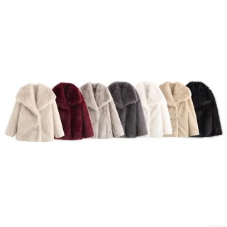 Women's Faux Fur Jacket Winter Warm Thick Polyester Coat Big Lapel Streetwear Elegant Solid Color Luxury Outerwear For Ladies Party Casual