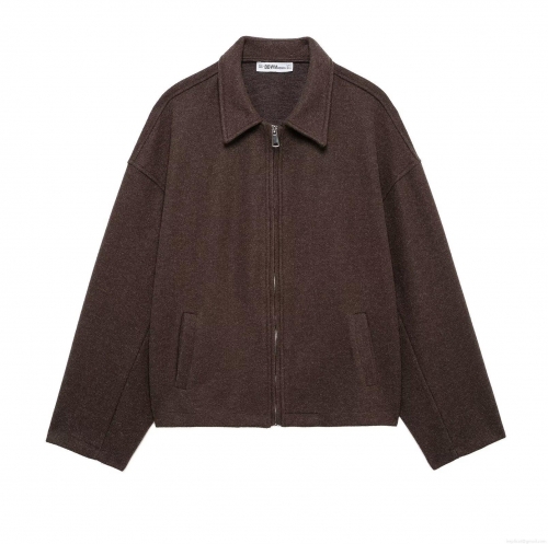 Women's Fashion Lapel Woolen Texture Zipper Jacket Short Solid Color Long Sleeve Coat Vintage Streetwear Warm Outerwear Women Autumn Winter