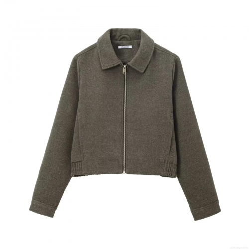 Women's Loose Twill Woolen Jacket Zip Up Turn-down Collar Long Sleeve Short Outerwear For Winter Daily Solid Color Warm Functional Jacket Coat