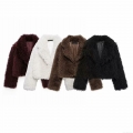 Women Faux Fur Coat Short Plush Jacket Elegant Lapel Long Sleeve Autumn Winter Warm Outwear Ladies Celebrity Style Solid Color Thick Top