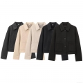 Women's Short Woolen Jacket Coat Lapel Collar Single Breasted With Pockets Loose Fit Casual Streetwear Polyester Outwear For Ladies