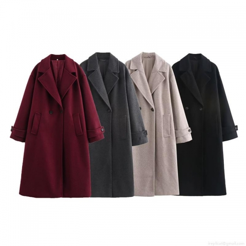 Women's Long Woolen Coat Elegant Double Breasted Polyester Overcoat Loose Fit Lapel Collar Winter Outwear With Pockets For Women Casual Streetwear Chic Warm Trench Coat