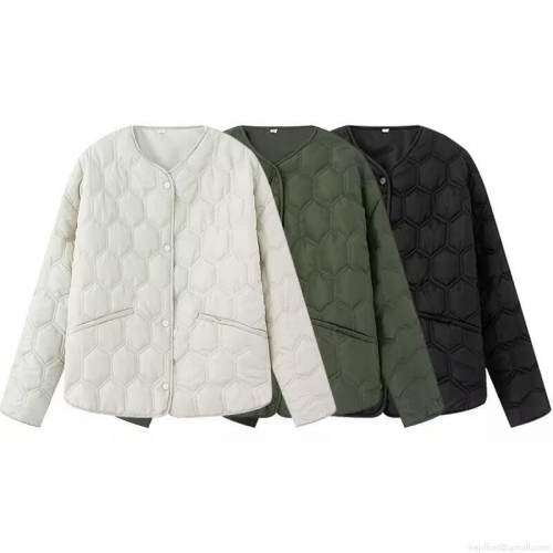 Women's Quilted Jacket Round Neck Single Breasted Lightweight Hexagonal Quilted Coat Cotton Polyester Blend Fabric With Polyester Padding Autumn Winter Casual Retro Floral Print Solid Color Outerwear
