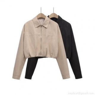 Women's Casual Solid Color Crop Jacket Polyester Lapel Long Sleeve Zipper Outerwear Fashion Streetwear Windbreaker Style Coat For Women