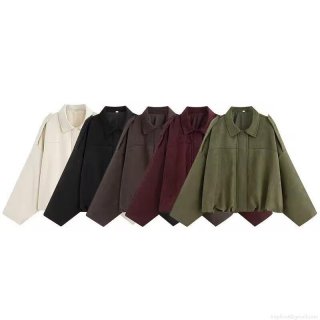 Women's Vintage Faux Suede Bomber Jacket Loose Fit Square Collar Long Sleeve Outerwear For Daily Casual Streetwear Fall Winter Warm Coat Retro Style