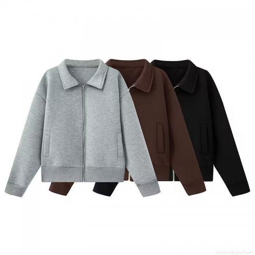 Women's Casual Lapel Zipper Pilot Jacket Solid Color Knit Sweatshirt Loose Long Sleeve Outerwear With Ribbed Cuffs For Women Daily Wear