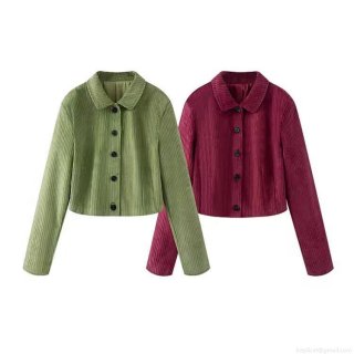 Women's Vintage Corduroy Short Jacket Lapel Single Breasted Long Sleeve Crop Coat Solid Color Elegant Outwear For Lady Fall Spring