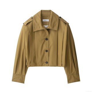 Women's Cropped Pleated Jacket 100% Polyester Woven Turn-down Collar Shoulder Epaulets Single Breasted Long Sleeve Khaki Workwear Casual Coat