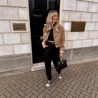 Women's Casual Bomber Jacket Stand Collar Long Sleeve Color Block Flight Jacket With Metal Buttons Preppy Style Polyester Outwear For Women Streetwear Autumn Winter