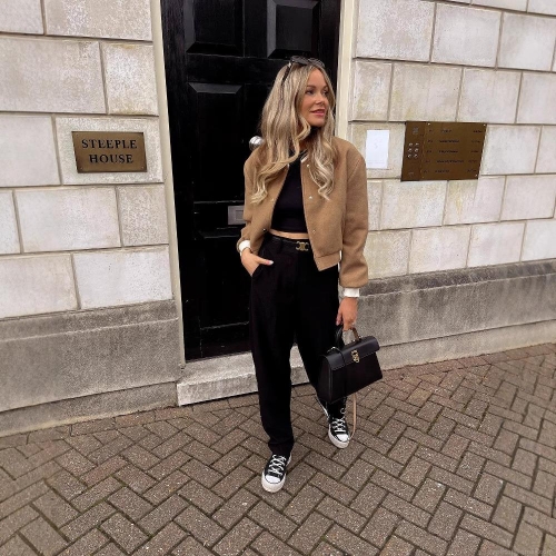 Women's Casual Bomber Jacket Stand Collar Long Sleeve Color Block Flight Jacket With Metal Buttons Preppy Style Polyester Outwear For Women Streetwear Autumn Winter