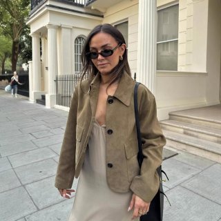 Women Faux Suede Short Jacket Lapel Collar Single Breasted Cropped Outerwear With Flap Pockets Vintage Casual Fashion Coat For Lady