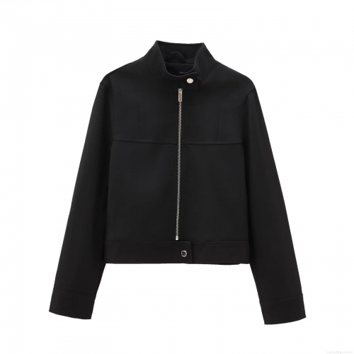 Women Short Bomber Jacket English Twill Stand Collar Zipper Slim Coat Casual Urban Outdoor Outerwear For Ladies Spring Autumn