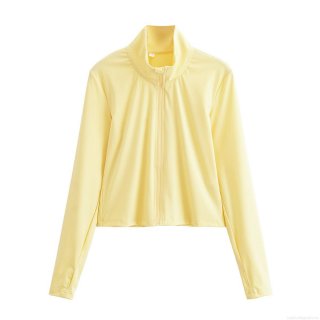 Women's Slim Fit 100% Polyester Sports Jacket Stand Collar Zipper Front Long Sleeve Running Yoga Coat With Thumbholes Solid Color Minimalist Activewear