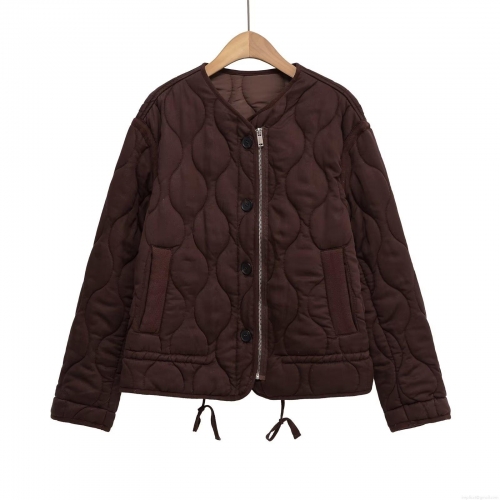 Women's Fashion Quilted Padded Jacket Casual Loose Long Sleeve Button Down Coat with Drawstring Hem Polyester Padded Outwear