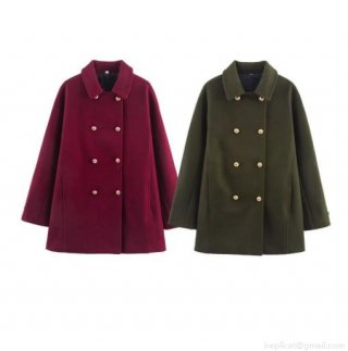 Women's Double-Breasted Wool Blend Mid-Length Coat Elegant Lapel Overcoat With Gold Metal Buttons Fashion Autumn Winter Outerwear For Women Commute Jacket