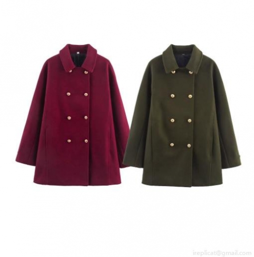 Women's Double-Breasted Wool Blend Mid-Length Coat Elegant Lapel Overcoat With Gold Metal Buttons Fashion Autumn Winter Outerwear For Women Commute Jacket