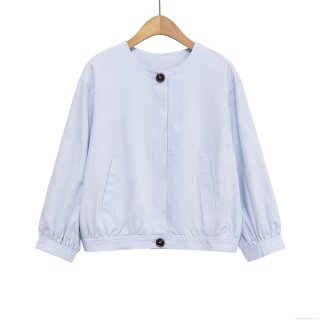 Women's Casual Cotton Linen Blend Light Jacket Fashion Boxy Loose Windbreaker Single Breasted Long Sleeve Round Neck Short Coat For Daily Travel Spring Autumn