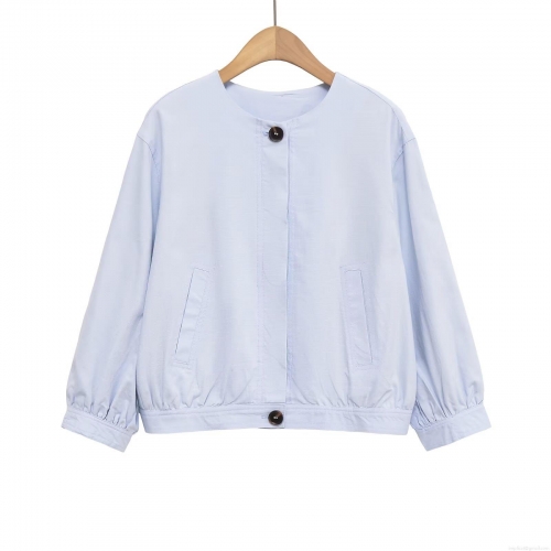 Women's Casual Cotton Linen Blend Light Jacket Fashion Boxy Loose Windbreaker Single Breasted Long Sleeve Round Neck Short Coat For Daily Travel Spring Autumn