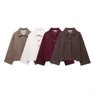 Women's Casual Short Woolen Jacket Solid Color Single Breasted Lapel Outerwear Coat With Pockets For Spring Autumn Women's Fashion Jacket