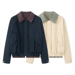 Women's Retro Harrington Padded Jacket Vintage Tartan Plaid Lining Zipper Windproof Outerwear Casual Autumn Winter Coat Cotton Blend Jacket For Women