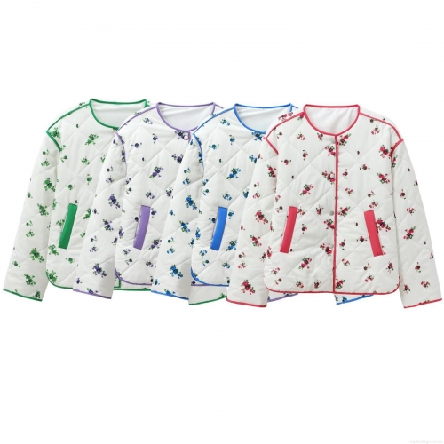 Women's Retro Ethnic Floral Quilted Jacket Cotton Padded Coat Long Sleeve Vintage Flower Print Warm Outerwear For Winter Casual Wear