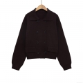 Women Elegant Knit Polyester Lapel Double-Breasted Cardigan Jacket Solid Color Long Sleeve Short Outerwear Coat For Autumn Winter Casual Daily Wear
