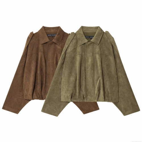 Women's Faux Suede Bomber Jacket Short Pilot Style Outerwear Retro Solid Color Long Sleeve Zipper Coat With Shoulder Straps For Women Autumn Chic Daily Wear