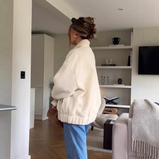 Women Sherpa Fleece Jacket Short Lapel Zip Up Teddy Coat Loose Casual Winter Outwear For Women Autumn Warm Solid Color Long Sleeve Fashion Jackets