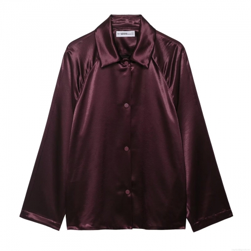 Women's Satin Jacket Outerwear 100% Polyester Silk Texture Long Sleeve Button Down Lapel Casual Party Office Elegant Streetwear Loose Fit Versatile Tops