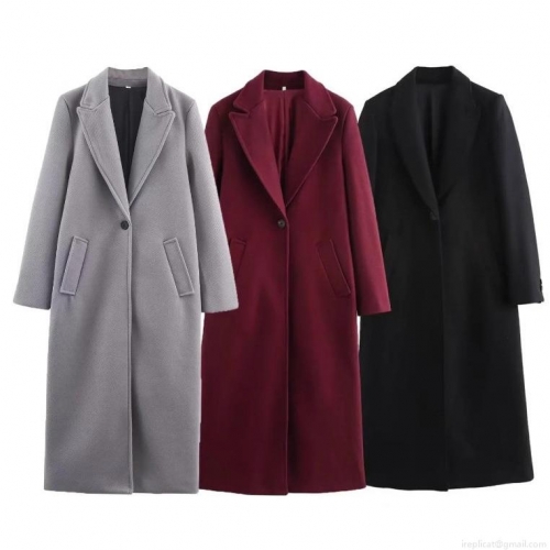 Women's Long Woolen Coat Classic Notch Lapel Single Breasted Overcoat Autumn Winter Warm Loose Fit Outerwear Solid Color Commuter Jacket for Ladies