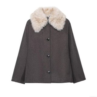 Women's Casual Loose Jacket Coat With Faux Fur Collar Polyester Solid Color Single Breasted Outerwear For Winter Streetwear Women Clothing