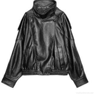 Women's Faux Leather Moto Biker Jacket Stand Collar PU Leather Outerwear Solid Zip Up Coat Autumn Winter Long Sleeve Streetwear Top
